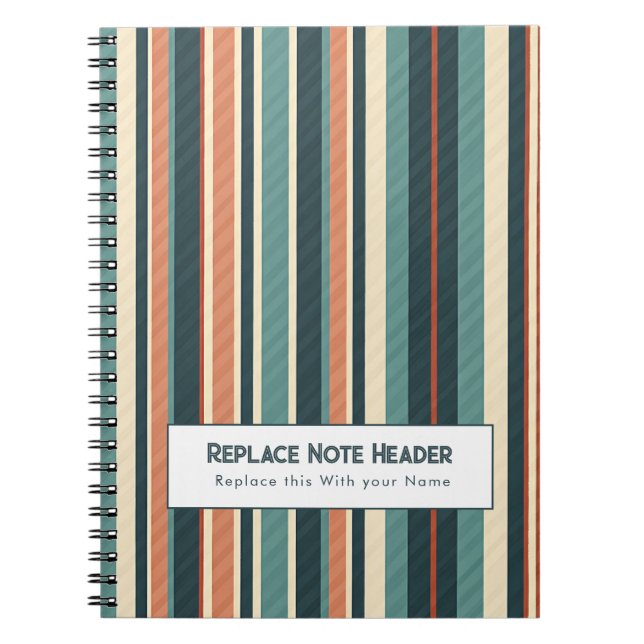 Carnet Rayure verticale personnalisée sarcelle rouille (Devant)