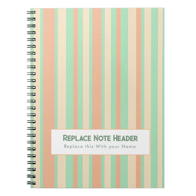Carnet Rayure verticale personnalisée vert orange (Devant)