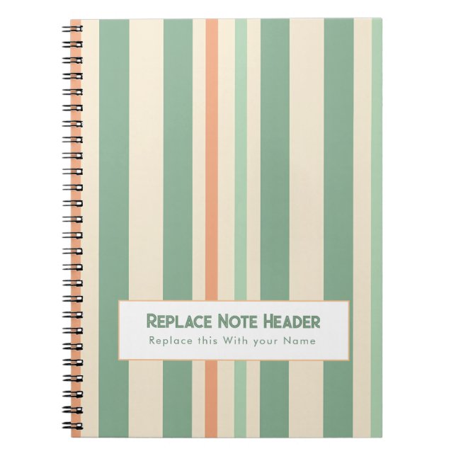 Carnet Rayure verticale personnalisée vert orange (Devant)
