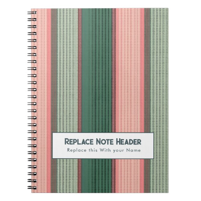 Carnet Rayure verticale personnalisée vert rose (Devant)