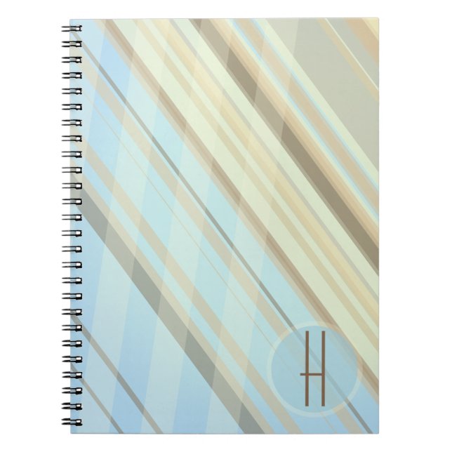 Carnet Rayures Abstraites/Bleu clair et Sepia/Monogramme (Devant)