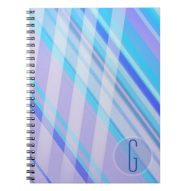 Carnet Rayures abstraites/Bleus violets/monogramme (Devant)