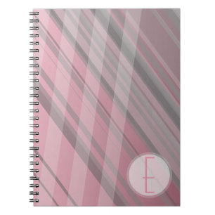 Carnet Rayures abstraites/Rose & Gris/Monogramme
