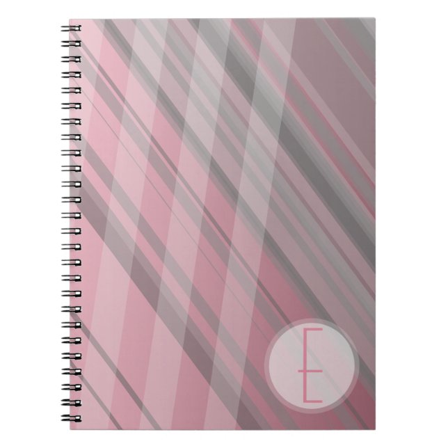 Carnet Rayures abstraites/Rose & Gris/Monogramme (Devant)