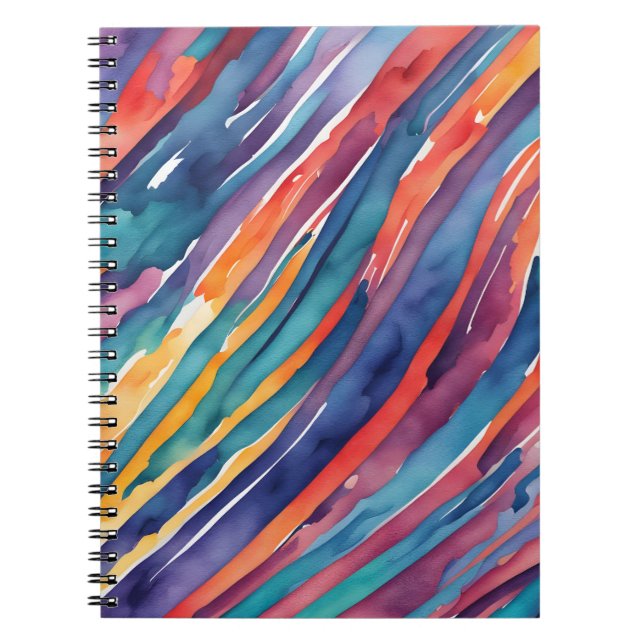 Carnet Rayures Aquarelle Orange, Rose Bleu Vert Violet  (Devant)