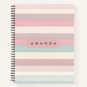 Carnet Rayures arc-en-ciel pastel personnalisées douces