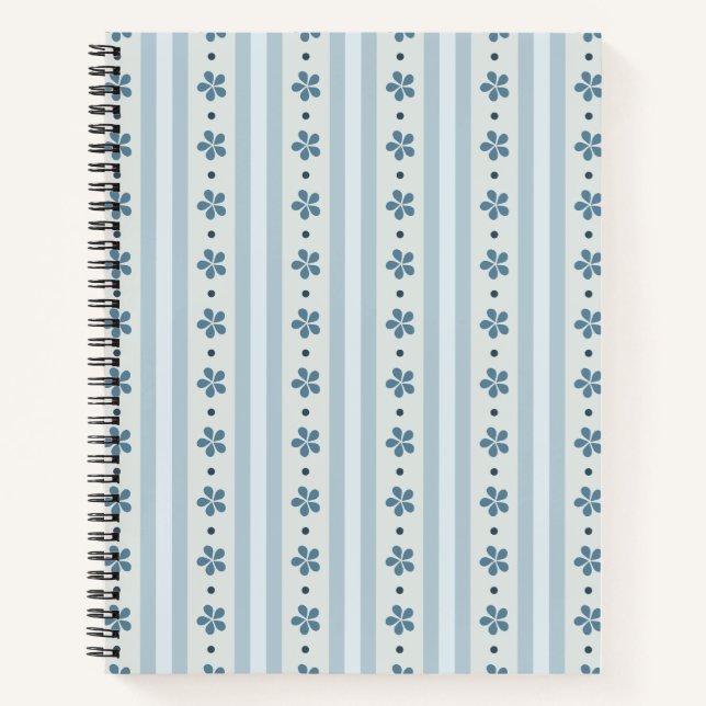 Carnet Rayures Bleues Clair Et Fleurs (Devant)