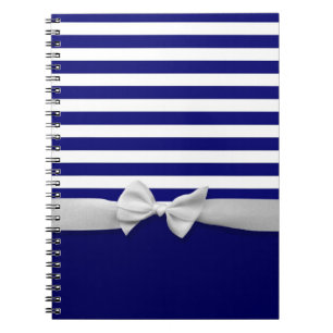 Carnet Rayures bleues nautiques et graphique blanc d'arc