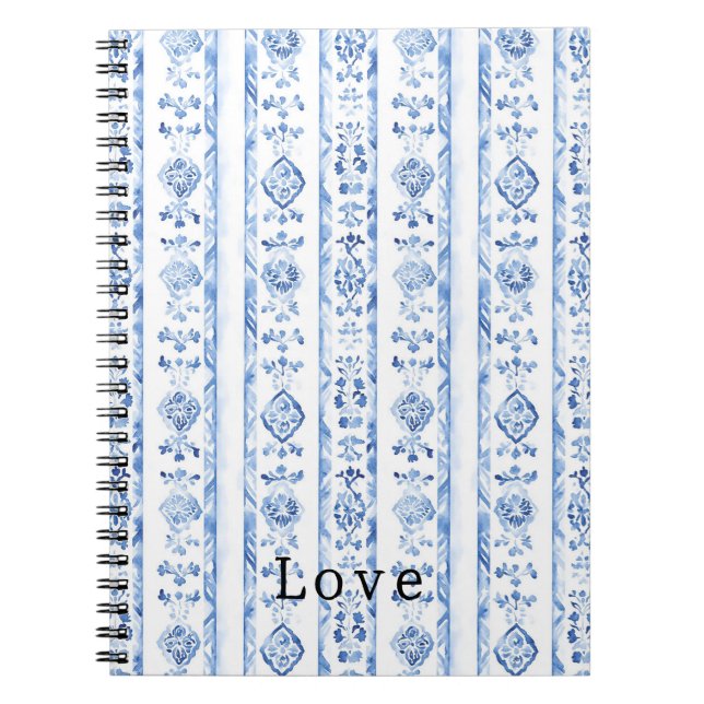 Carnet Rayures bleues rustiques siciliennes italiennes (Devant)