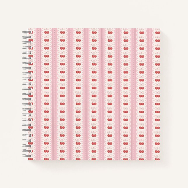 Carnet Rayures Cerise Prépa - Rose et Blanc Cassé (Devant)