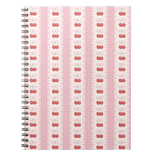 Carnet Rayures Cerise Prépa - Rose et Blanc Cassé (Devant)
