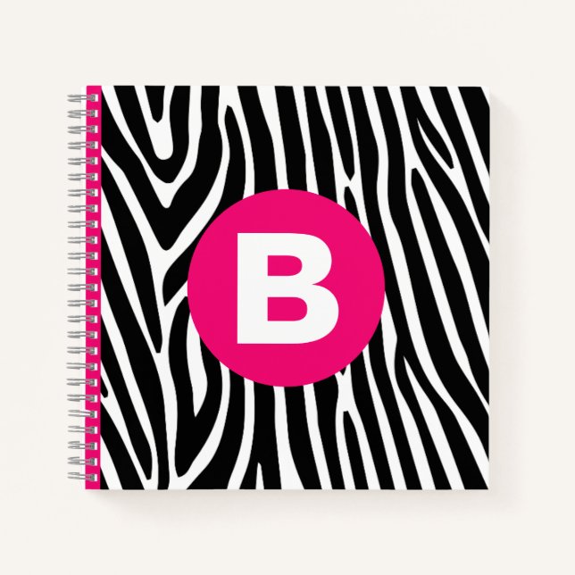 Carnet Rayures Classiques de Zèbre Monogramme Rose Clair (Devant)