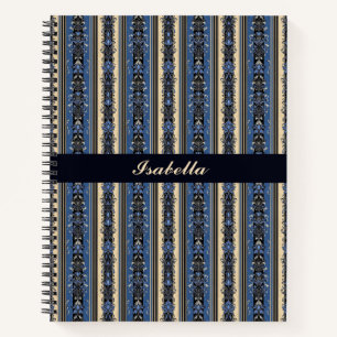 Carnet Rayures damas bleu et or