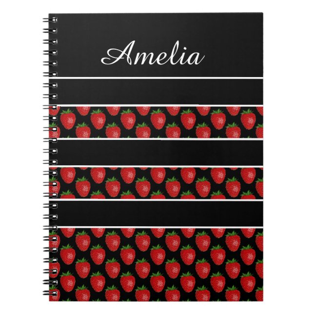 Carnet Rayures de fraise noir personnalisé (Devant)