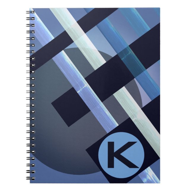 Carnet Rayures de tissage Abstraites monogrammes Gris ble (Devant)