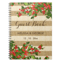 Rayures de toile de jute et houx de Yaupon de Noël