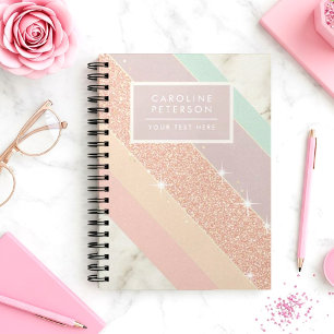 Carnet Rayures diagonales en marbre pastel pailleté or ro