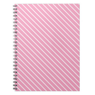 Carnet Rayures diagonales - rose coquillage et blanc