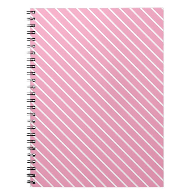 Carnet Rayures diagonales - rose coquillage et blanc (Devant)
