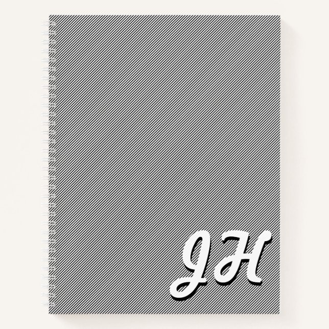 Carnet Rayures fines noires et blanches | Initiales de st (Devant)