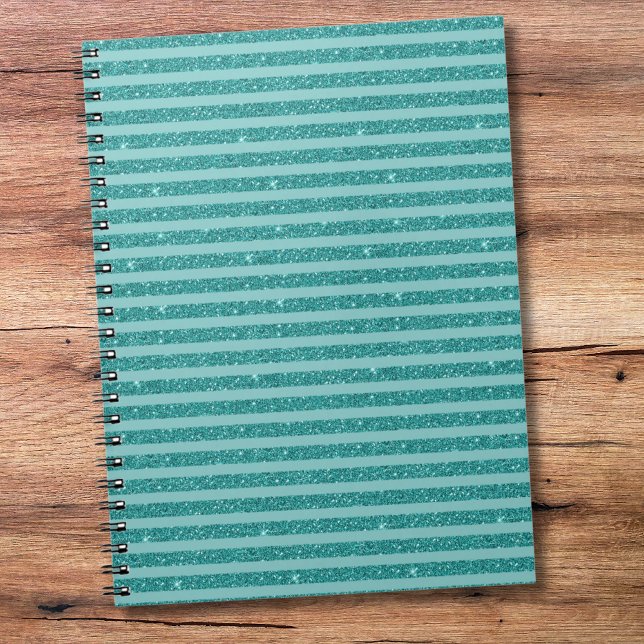 Carnet Rayures Horizontales de Style Pailleté Vert Cyan (Créateur téléchargé)