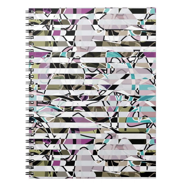 Carnet rayures motif rayées Abstraites beige turquoise p (Devant)