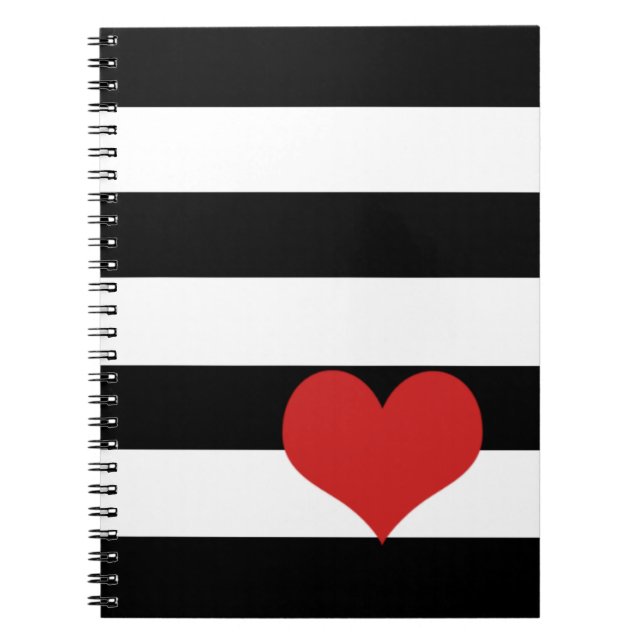 Carnet Rayures noires et blanches avec cœur rouge (Devant)