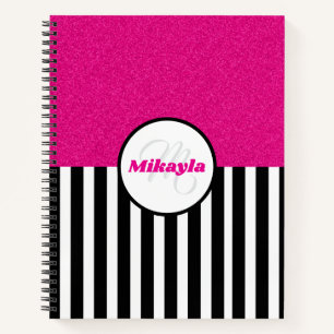 Carnet Rayures noires et blanches avec paillettes roses