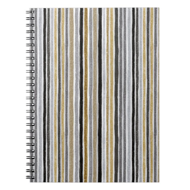 Carnet Rayures Or Argent Noir Bleu (Devant)