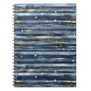 Carnet Rayures Points Or Bleu
