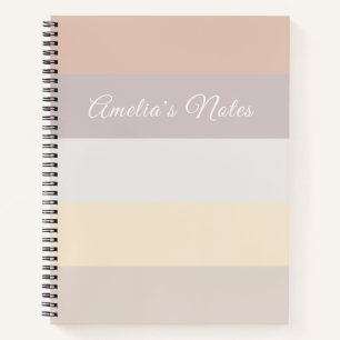 Carnet Rayures Rétro Pastel Rose Gris   Monogramme 