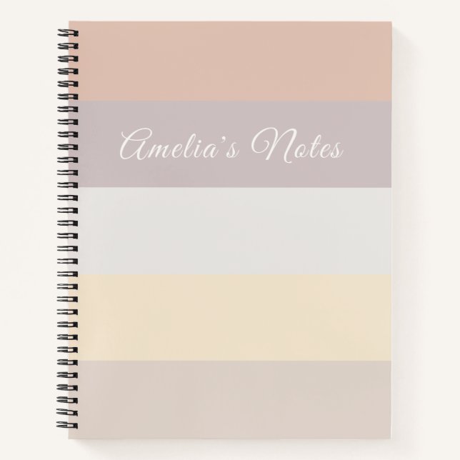 Carnet Rayures Rétro Pastel Rose Gris | Monogramme  (Devant)