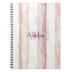 Carnet Rayures Rose Blanc Beige