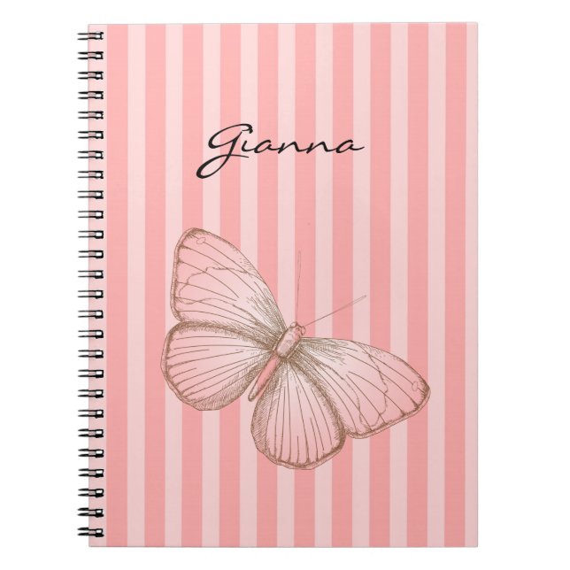 Carnet Rayures roses avec papillon (Devant)