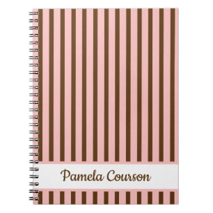 Carnet Rayures roses et marron Personnalisé Rayé