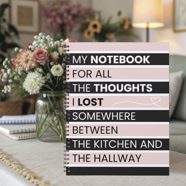Carnet  Rayures roses et noires ludiques  (Playful striped notebook celebrating scattered thoughts, fun modern office supplies for busy minds.)