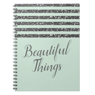 Carnet Rayures scintillantes vert menthe et paillettes ar
