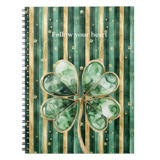 Carnet Rayures Trèfle Or Vert (Devant)