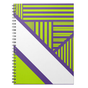 Carnet Rayures triangulaires en vert citron et violet