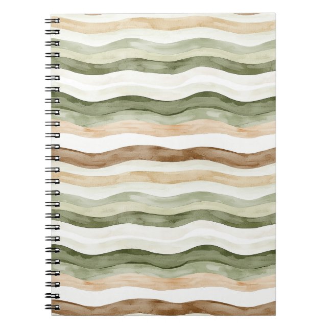 Carnet Rayures Vert Crème Beige Marron (Devant)