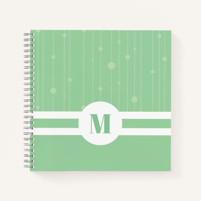 Carnet Rayures vert menthe monogramme pastel moderne (Devant)