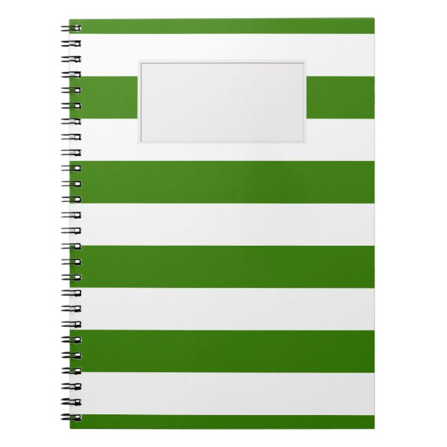 Carnet Rayures vertes sur toute couleur avec l'étiquette (Devant)