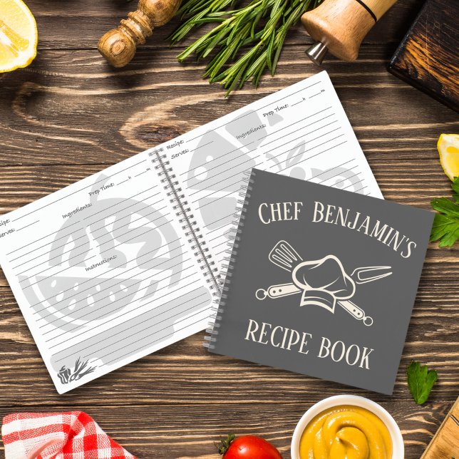 Carnet Recette Barbecue Nom personnalisé Chef Casquette B (Custom name chef bbq recipe book men's gift for him dad's barbecue recipe notebook personalized)