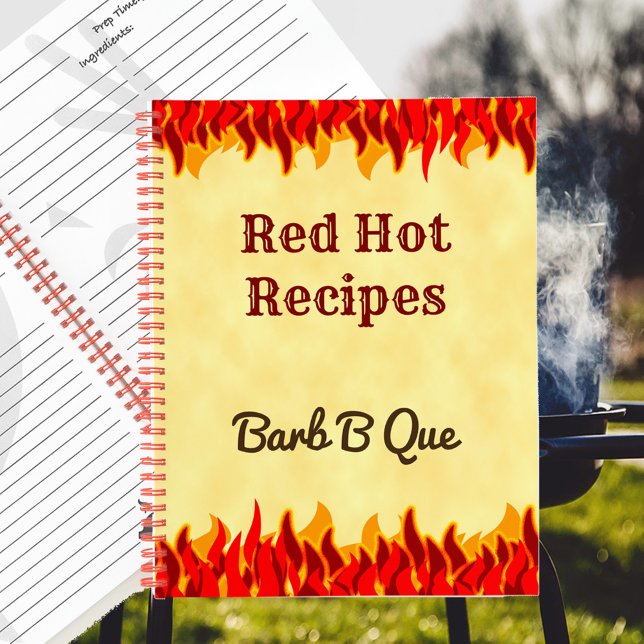 Carnet Recette BBQ Retro modifiable Red Flames (Red Flames Hot Recipe Spiral notebook)