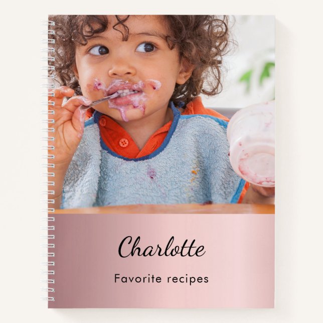 Carnet Recette bébé fille repas repas photo nom rose pâle (Devant)