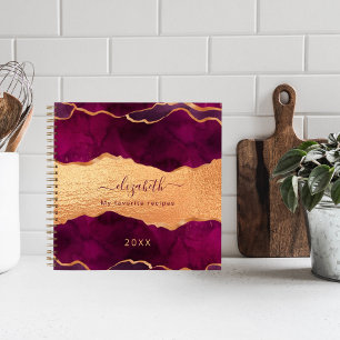 Carnet Recette burgundy violet agate marbre rose or