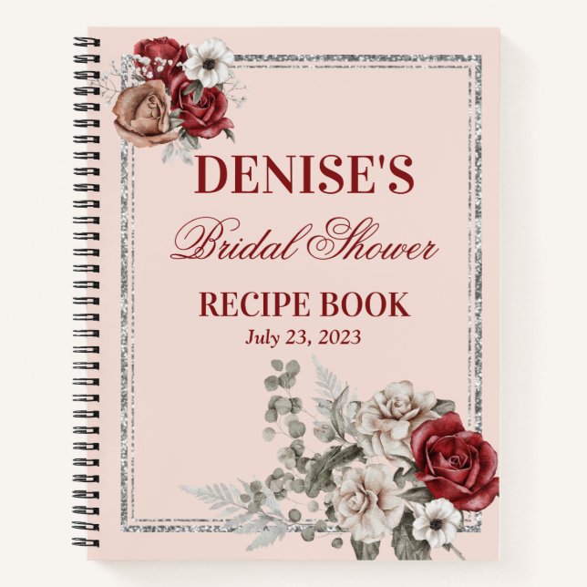 Carnet Recette de Baby Shower Burgundy & White Roses (Devant)