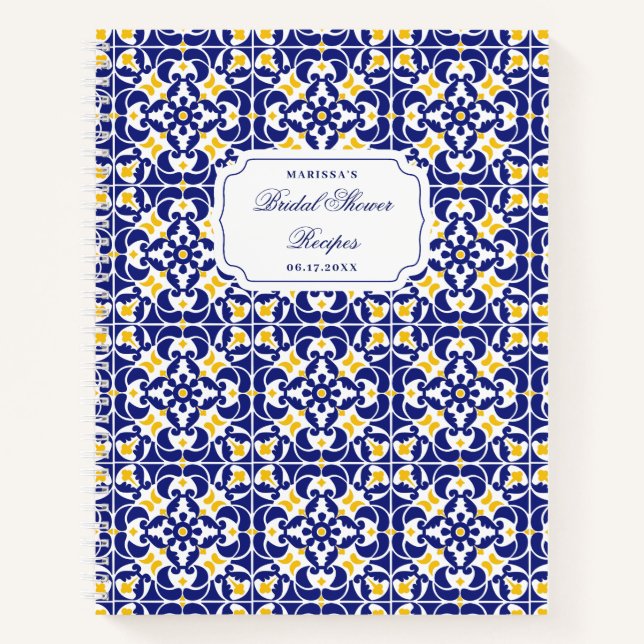 Carnet Recette de Baby Shower de mariage bleu méditerrané (Devant)