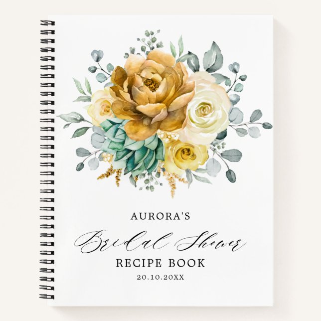 Carnet Recette de Baby Shower de Mariage Fleurie Jaune Mo (Devant)