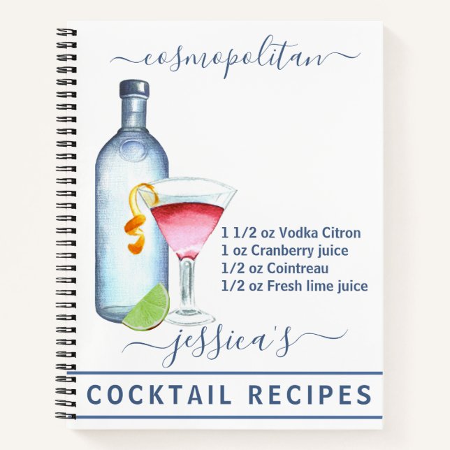 Carnet Recette de boissons cocktails à l'aquarelle Vodka (Devant)